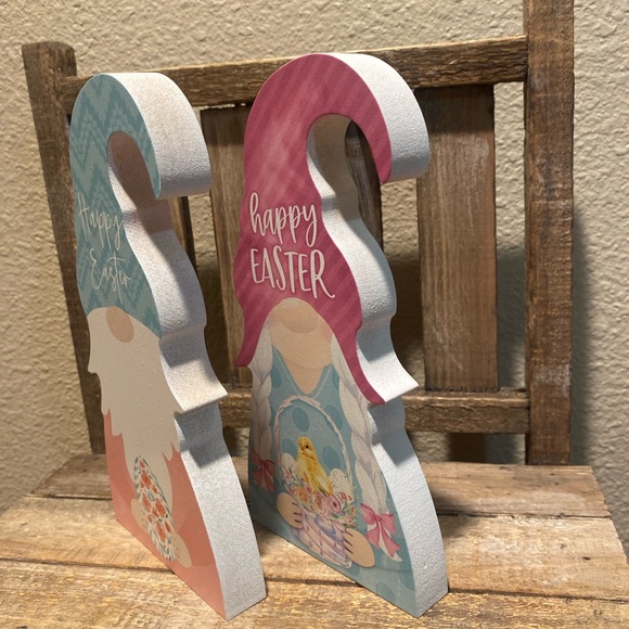 Easter Gnomes Signs For Tier Tray Decor Set Of 2, Happy Easter Gnomes Wood Signs - Picture 7 of 15
